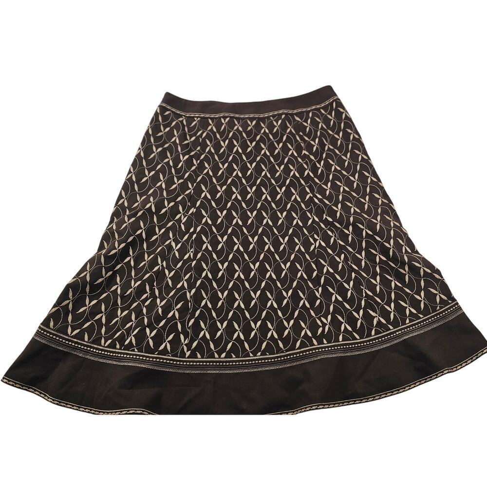 NWT Ann Taylor business Sz 2 Petite Skirt Brown w cream floral embroidery midi